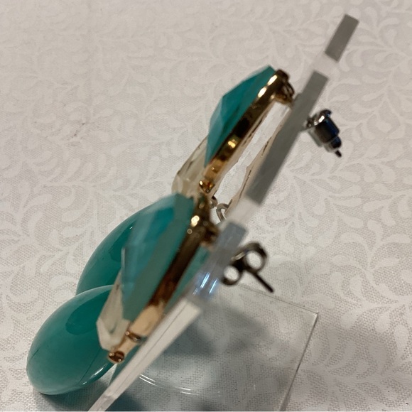 Teal Drop Statement Earrings with White Accent - Picture 5 of 7